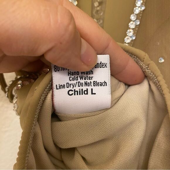 LA dance solo custom tan nude beige long leotard costume mesh rhinestones LC - Picture 12 of 16